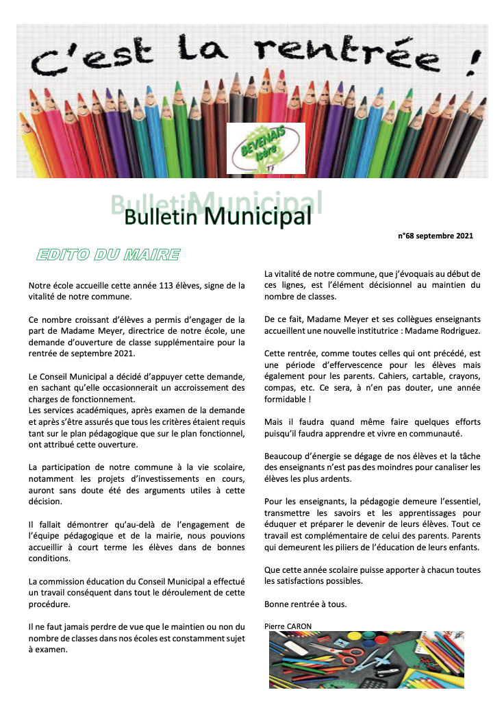 bulletin municipal septembre 2021 bévenais